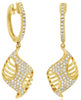 .62CT DIAMOND 14K YELLOW GOLD CRISS CROSS MULTI ROW LEAF HUGGIE HANGING EARRINGS