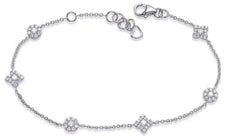 .57CT DIAMOND 14KT WHITE GOLD 3D FLOWER BY THE YARD 4 LEAF CLOVER HEART BRACELET