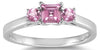 ESTATE .70CT AAA PINK TOPAZ 14KT WHITE GOLD ROUND & PRINCESS 3 STONE LOVE RING