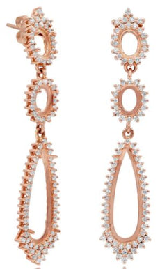 LARGE 1.47CT DIAMOND 14KT ROSE GOLD FLORAL TEAR DROP SEMI MOUNT HANGING EARRINGS