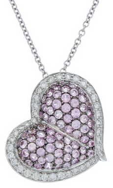3.0CT DIAMOND & AAA PINK SAPPHIRE 18KT WHITE GOLD 3D HEART LOVE FLOATING PENDANT
