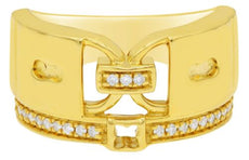 ESTATE .14CT DIAMOND 14KT YELLOW GOLD 3D FLORAL LOVE KNOT BOW SHAPE FUN RING