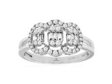 .41CT DIAMOND 14K WHITE GOLD ROUND & BAGUETTE PAST PRESENT FUTURE LOVE KNOT RING