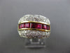 ESTATE WIDE 1.94CT DIAMOND & AAA RUBY 14K WHITE & YELLOW GOLD MULTI ROW FUN RING