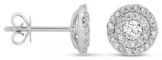 ESTATE .62CT DIAMOND 14KT WHITE GOLD 3D CLASSIC FLOWER DOUBLE HALO STUD EARRINGS
