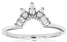 ESTATE .15CT DIAMOND 14KT WHITE GOLD ROUND & BAGUETTE V SHAPE ANNIVERSARY RING