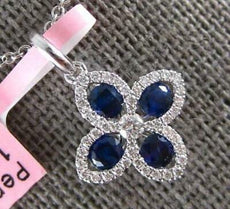 .51CT DIAMOND & AAA SAPPHIRE 14KT WHITE GOLD FOUR LEAF CLOVER FLOATING PENDANT