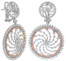 LARGE 6.06CT DIAMOND 18KT WHITE & ROSE GOLD FLOWER MULTI SWIRL HANGING EARRINGS