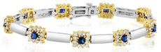 3.20CT DIAMOND & AAA SAPPHIRE 14KT 2 TONE GOLD MULTI FLOWER BY THE YARD BRACELET