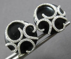 LARGE .60CT DIAMOND & AAA ONYX 14K WHITE GOLD CIRCULAR FILIGREE HANGING EARRINGS