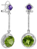 LARGE 9.51CT DIAMOND & AAA PERIDOT & AMETHYST 14K WHITE GOLD ROUND HALO EARRINGS