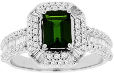 1.78CT DIAMOND & AAA RUSSALITE 14KT WHITE GOLD EMERALD CUT HALO ENGAGEMENT RING