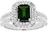 1.78CT DIAMOND & AAA RUSSALITE 14KT WHITE GOLD EMERALD CUT HALO ENGAGEMENT RING