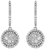 1.10CT DIAMOND 14KT WHITE GOLD ROUND CLUSTER FLOWER DOUBLE HALO HANGING EARRINGS