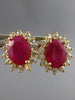 3.41CT DIAMOND & AAA RUBY 14KT YELLOW GOLD 3D OVAL & ROUND STUD EARRINGS #27568