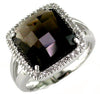 ESTATE 7.14CT DIAMOND & AAA SMOKEY TOPAZ 14KT WHITE GOLD 3D SQUARE HALO FUN RING