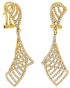 1.58CT DIAMOND 14KT YELLOW GOLD TRIANGULAR CRISS CROSS CLIP ON HANGING EARRINGS