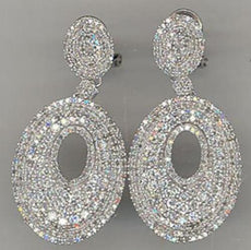 LARGE 2.75CT DIAMOND 14KT WHITE GOLD 3D MULTI ROW DOUBLE OVAL HANGING EARRINGS