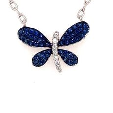 .47CT DIAMOND & AAA SAPPHIRE 18KT WHITE GOLD 3D CLASSIC BUTTERFLY LOVE NECKLACE