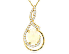 1.41CT DIAMOND & AAA OPAL 14K YELLOW GOLD 3D OVAL & ROUND SIGNATURE LOVE PENDANT