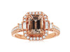 1.80CT DIAMOND & AAA MORGANITE 14K ROSE GOLD EMERALD CUT & ROUND ENGAGEMENT RING