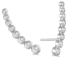ESTATE .40CT DIAMOND 14K WHITE GOLD ROUND BEZEL GRADUATING FUN CLIMBER EARRINGS