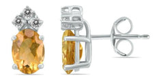 1.10CT DIAMOND & AAA CITRINE 14KT WHITE GOLD CLASSIC OVAL & ROUND STUD EARRINGS