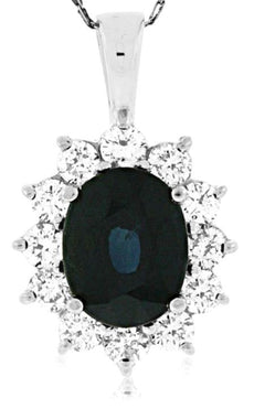 3.10CT DIAMOND & AAA SAPPHIRE 14KT WHITE GOLD 3D OVAL & ROUND FLOATING PENDANT
