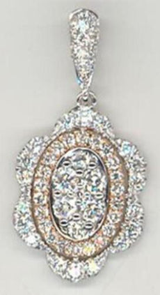 .83CT DIAMOND 18K WHITE & ROSE GOLD 3D CLASSIC OVAL FLORAL PAVE FLOATING PENDANT