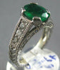 ESTATE 2.18CT DIAMOND & AAA EMERALD 14K WHITE GOLD OVAL FILIGREE ENGAGEMENT RING