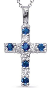 .86CT DIAMOND & AAA SAPPHIRE 14KT WHITE GOLD 3D CLASSIC CROSS FLOATING PENDANT