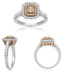 1.04CT WHITE & MOCHA DIAMOND 18KT 2 TONE GOLD 3D CUSHION & ROUND ENGAGEMENT RING