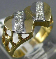 ESTATE .10CT DIAMOND 14KT WHITE & YELLOW GOLD 3D DOUBLE HEART LOVE RING #24478