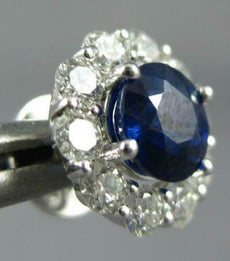ESTATE 1.80CT DIAMOND & AAA SAPPHIRE 18KT WHITE GOLD ROUND FLOWER STUD EARRINGS