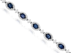 10.45CT DIAMOND & AAA SAPPHIRE 14KT WHITE GOLD OVAL & ROUND HALO TENNIS BRACELET