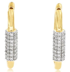 ESTATE .40CT DIAMOND 14KT YELLOW GOLD MULTI ROW CYLINDER HUGGIE HANGING EARRINGS