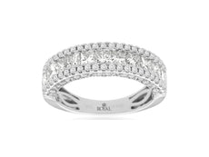 WIDE 1.78CT DIAMOND 14KT WHITE GOLD ROUND & BAGUETTE MULTI ROW ANNIVERSARY RING