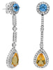 4.39CT DIAMOND & AAA MULTI GEM 14KT WHITE GOLD FLOWER TEAR DROP HANGING EARRINGS