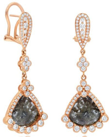 LARGE 5.83CT WHITE & SLICE DIAMOND 18KT ROSE GOLD 3D TEAR DROP CLIP ON EARRINGS