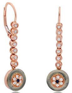 1.24CT DIAMOND & AAA SAPPHIRE & BLUE TOPAZ 14KT ROSE GOLD 3D LEVERBACK EARRINGS