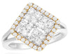 .91CT DIAMOND 18KT 2 TONE GOLD 3D MULTI FLOWER SQUARE HALO GEOMETRICAL FUN RING
