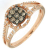 ESTATE .35CT WHITE & MOCHA DIAMOND 14KT ROSE GOLD CLUSTER FLOWER HALO FUN RING