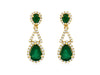 2.03CT DIAMOND & AAA EMERALD 14K YELLOW GOLD PEAR SHAPE & ROUND HANGING EARRINGS