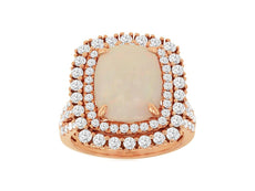 4.20CT DIAMOND & AAA OPAL 14KT ROSE GOLD CUSHION & ROUND SQUARE DOUBLE HALO RING