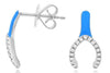.10CT DIAMOND & BLUE ENAMEL 14K WHITE GOLD LUCKY HORSESHOE FUN HANGING EARRINGS