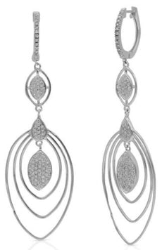 ESTATE .43CT DIAMOND 14KT WHITE GOLD 3D MULTI OVAL HUGGIE FUN HANGING EARRINGS