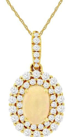 .89CT DIAMOND & AAA OPAL 14KT YELLOW GOLD OVAL & ROUND FLOWER FLOATING PENDANT