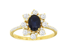 1.50CT DIAMOND & AAA SAPPHIRE 14KT YELLOW GOLD 3D OVAL & ROUND FLOWER FUN RING