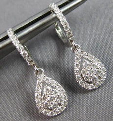 .66CT DIAMOND 14KT WHITE GOLD CLASSIC CLUSTER TEAR DROP HUGGIE HANGING EARRINGS