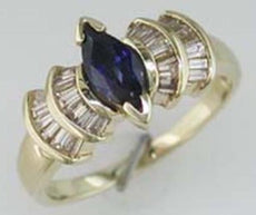1.0CT DIAMOND & AAA SAPPHIRE 14K YELLOW GOLD MARQUISE & BAGUETTE FRIENDSHIP RING